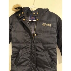 Dereon Kids 6 Black Puffer Hooded Winter Coat with Fur Trim Size Medium